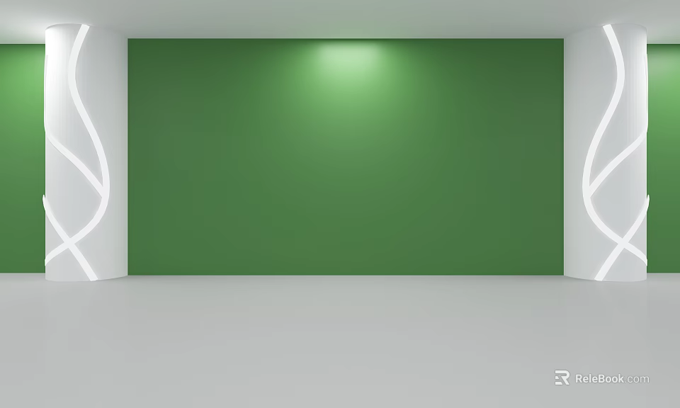 White Columns With Curved White Line Decorations On Both Sides In Room With Green Background Wall 3d model 