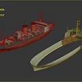 Detailed Ship Models Showing Complete Vessel And Cross Section With Red Hull And White Structure