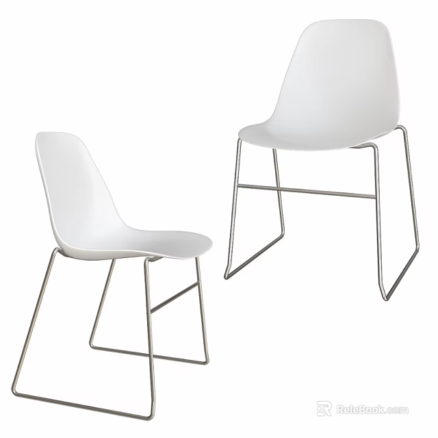 Modern White Chairs With Smooth Seat Backrest And Metal Legs 3d model 