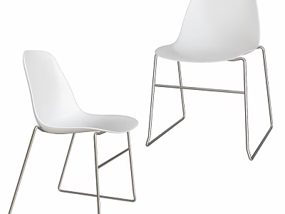Modern White Chairs With Smooth Seat Backrest And Metal Legs 3d model