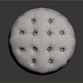 Round Tufted Ottoman With Light Fabric Upholstery And Simple Modern Design