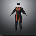 Stylish 3D Character Model With Black Coat Red Lining Black Hat And Gray Pants