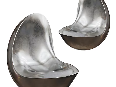 Modern Metallic Leisure Chairs with Sleek Curved Design and Shiny Silver Finish 3d model