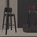 Designer Modern Bar Stools With Black Red Leather Seats And Metal Frames