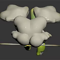 3D Model Fantasy Game Movie Character With Golden Horns Yellow Hair Green Leotard Cloud Decorations
