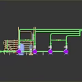 Industrial Equipment System 3D Model With Green Pipes Blue Tanks Pink Components And Wooden Frame