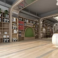 Warm Book Art Store Interior Design With Wooden Bookshelves Reception Desk And Hanging Green Plants