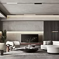 Modern Living Room Interior With White Sofa Wooden TV Wall And Green Plant