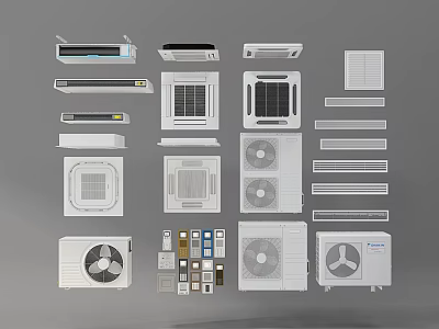 Various Types of Air Conditioners and Fans Including Wall Mounted and Floor Units 3d model