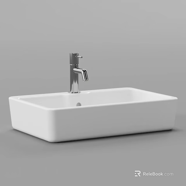 White Rectangular Washbasin With Chrome Faucet In Modern Bathroom Design 3d model 