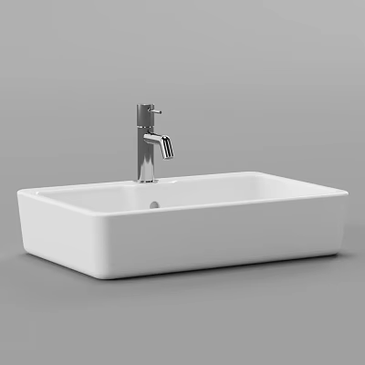 White Rectangular Washbasin With Chrome Faucet In Modern Bathroom Design 3d model