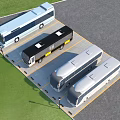Outdoor Parking Lot With Multiple Buses Properly Parked In Designated Spaces
