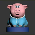 Cute Stuffed Pink Pig Doll Wearing Blue Hoodie Sitting On Blue Base