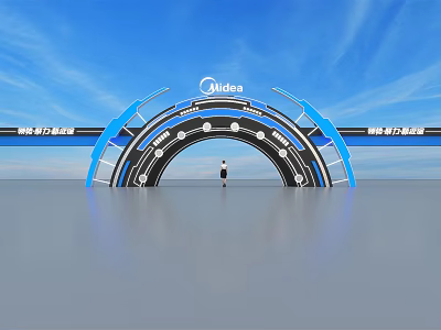 Midea Modern Blue Archway Structure With Person Standing Under Circular Details 3d model