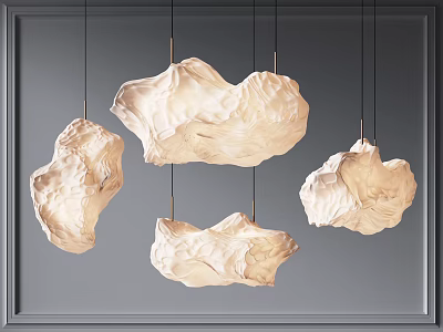 Modern Cream Colored Irregular Shape Pendant Chandeliers Hanging On Gray Background 3d model