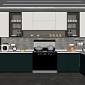 Modern Kitchen Interior With Dark Green And Gray Cabinets Marble Countertops Appliances And Natural Light