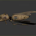 Intricate Mechanical Insect Sculpture Featuring Textured Body Transparent Wings And Yellow Ocular Component