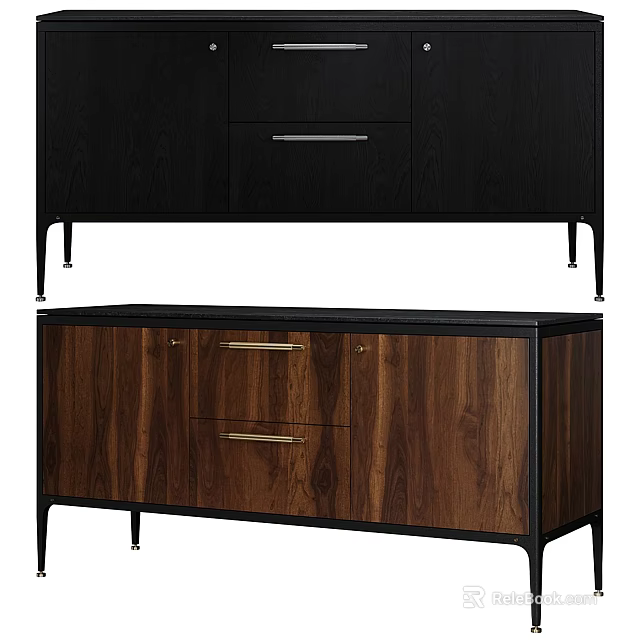 Modern Entryway Cabinet and Sideboard Design With Wooden Texture Metal Handles And Black Frame 3d model 