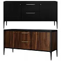 Modern Entryway Cabinet and Sideboard Design With Wooden Texture Metal Handles And Black Frame