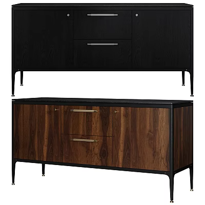 Modern Entryway Cabinet and Sideboard Design With Wooden Texture Metal Handles And Black Frame 3d model
