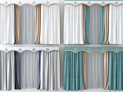 Colorful Curtains With Decorative Valance And Double Layer Design For Home Decor 3d model