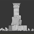 Broken White Stone Column With Decorative Capital And Scattered Stone Pieces 3d model