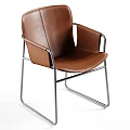 Brown Leather Leisure Chair with Metal Frame Modern Design and Sleek Armrests Contemporary Home Furniture
