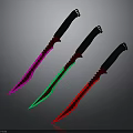 Three Glowing Knives With Pink Green Red Blades And Black Handles