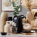 Elegant Decorative Ornament Set With Vases Dried Pampas Grass Sculptures Books And Candle Holders