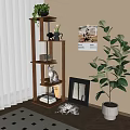 Stylish Wooden Shelving Unit In Living Room With Cat Books And Green Plant
