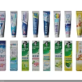 Various Toothpaste Brands With Different Flavors And Colorful Tube Packaging 3d model