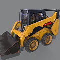Yellow Skid Steer Loader With Front Bucket Black Cab And Heavy Duty Tires