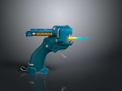 Blue Handheld Flame Emitting Weapon With Modern Metallic Torch Design 3d model
