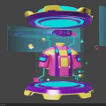 Electronic Appliance Display With Transparent Cylinder Pink Yellow Components Blue Lighting And Golden Base