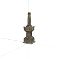 Antique Bronze Pagoda Statue with Intricate Carvings and Square Base