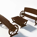 Rustic Wooden Leisure Chairs With Wheel Design And Side Coffee Table