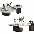 Modern Round Coffee Table Set With Marble Top And Decorative Ornaments 3d model