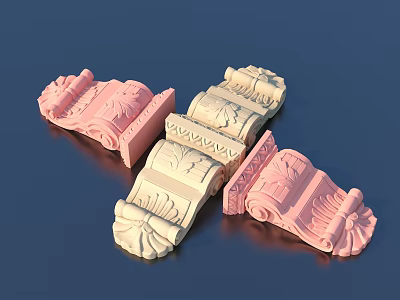 Ornamental Sculpture Carvings With Pink And Beige Scroll Designs And Floral Patterns 3d model