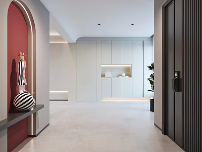 Modern Entryway Hallway Interior With Storage Cabinets Archway And Decorative Vase 3d model