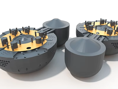 Industrial Mechanical Equipment With Grey Circular Base Black Cylindrical Parts And Yellow Components 3d model