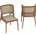Elegant Dining Chairs With Wooden Frame Wicker Backrest And Light Padded Seat