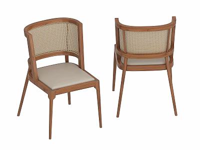 Elegant Dining Chairs With Wooden Frame Wicker Backrest And Light Padded Seat 3d model