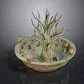 Decorative Bowl Sculpture With Tree Shaped Center And Small Animal Figures