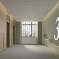 Elevator Lobby With Elevator Doors Light Walls Gray Flooring Window And Number 3 3d model