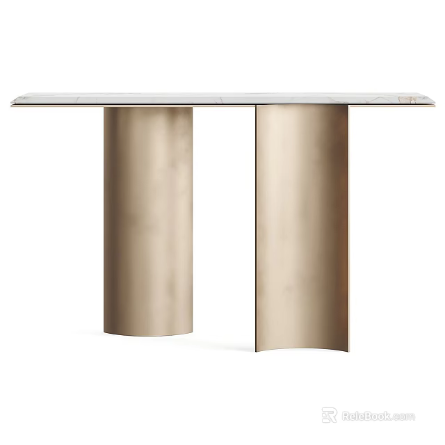Elegant Modern Table With Cylindrical Golden Legs And White Marble Tabletop 3d model