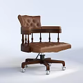 Brown Leather Office Chair With Tufted Backrest Armrests And Swivel Wheels