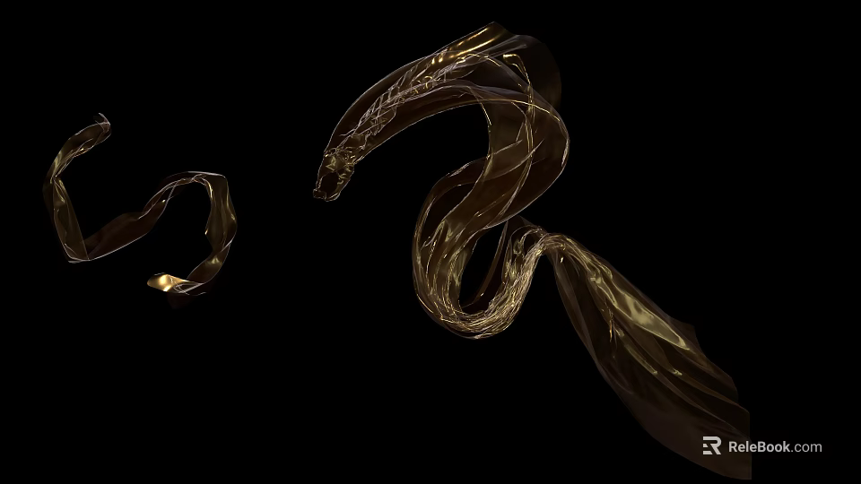 Elegant Golden Transparent Spiral Ribbons Flowing On Black Background Artwork 3d model 