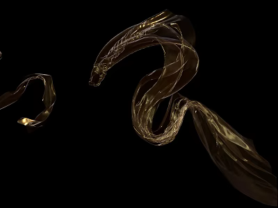 Elegant Golden Transparent Spiral Ribbons Flowing On Black Background Artwork 3d model