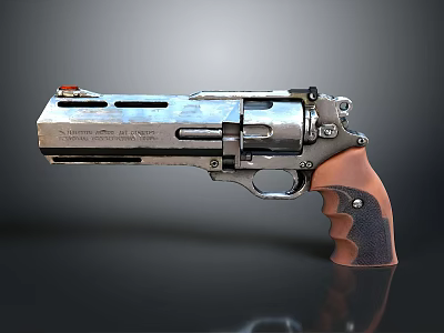 Vintage Metallic Revolver With Silver Body And Brown Wooden Grip Design 3d model