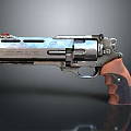 Vintage Metallic Revolver With Silver Body And Brown Wooden Grip Design